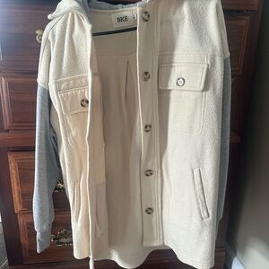 BKE Cream Shacket with Gray Sleeves